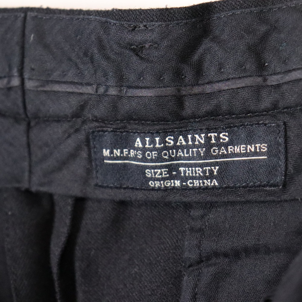 AllSaints Black Pleated Trousers Button Fly Straight Leg Pants Size 30 - Picture 3 of 4